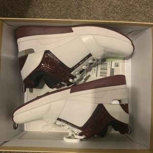 Michael Kors size 9 sneaker high top white and deep purple eggplant color like